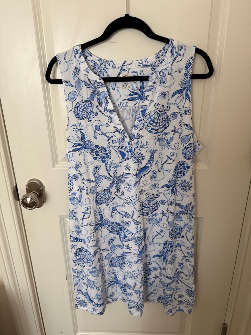 Lilly Pulitzer White & Blue Floral Print Cotton Dress Size L